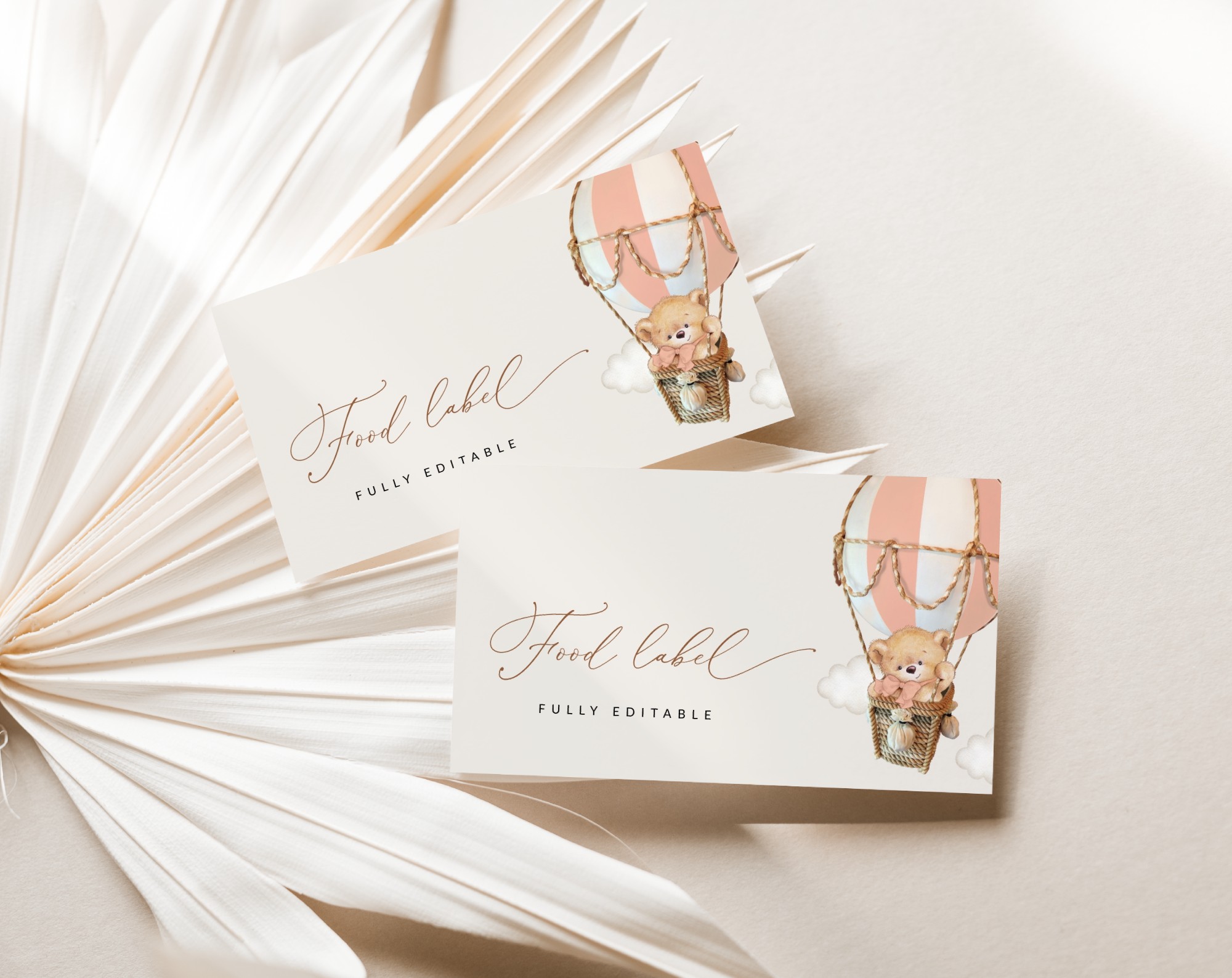 Bear in Pink Balloon Food Label, First Birthday, Girl Birthday, Printable File, Edit Yourself, SH82