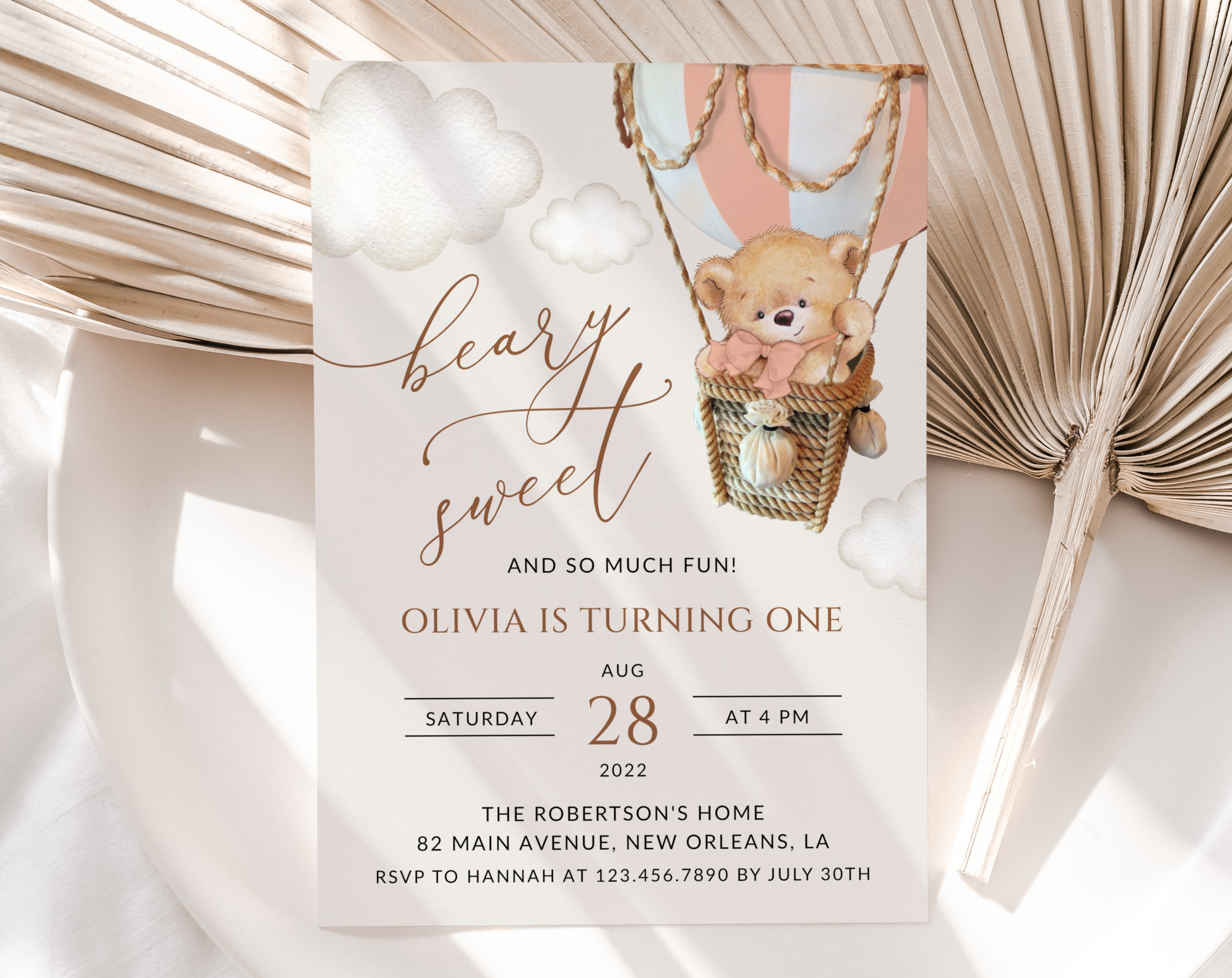 Bear in Pink Balloon First Birthday Invitation, Birthday Stationery, Girl Birthday, Printable File, Edit Yourself, SH82 Bear in Pink Balloon First Birthday Invitation, Birthday Stationery, Girl Birthday, Printable File, Edit Yourself, SH82