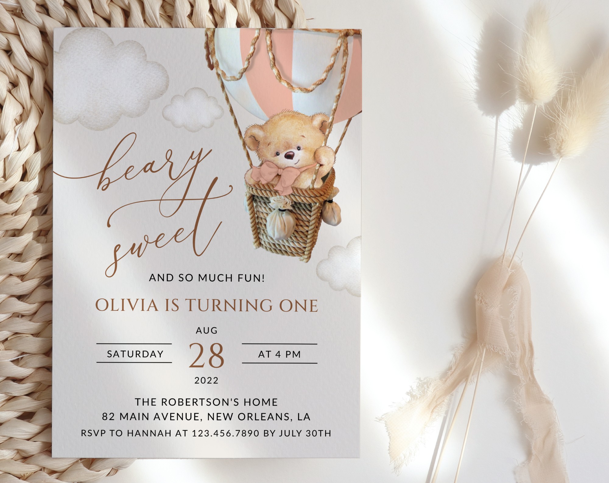 Bear in Pink Balloon First Birthday Invitation, Birthday Stationery, Girl Birthday, Printable File, Edit Yourself, SH82 Bear in Pink Balloon First Birthday Invitation, Birthday Stationery, Girl Birthday, Printable File, Edit Yourself, SH82