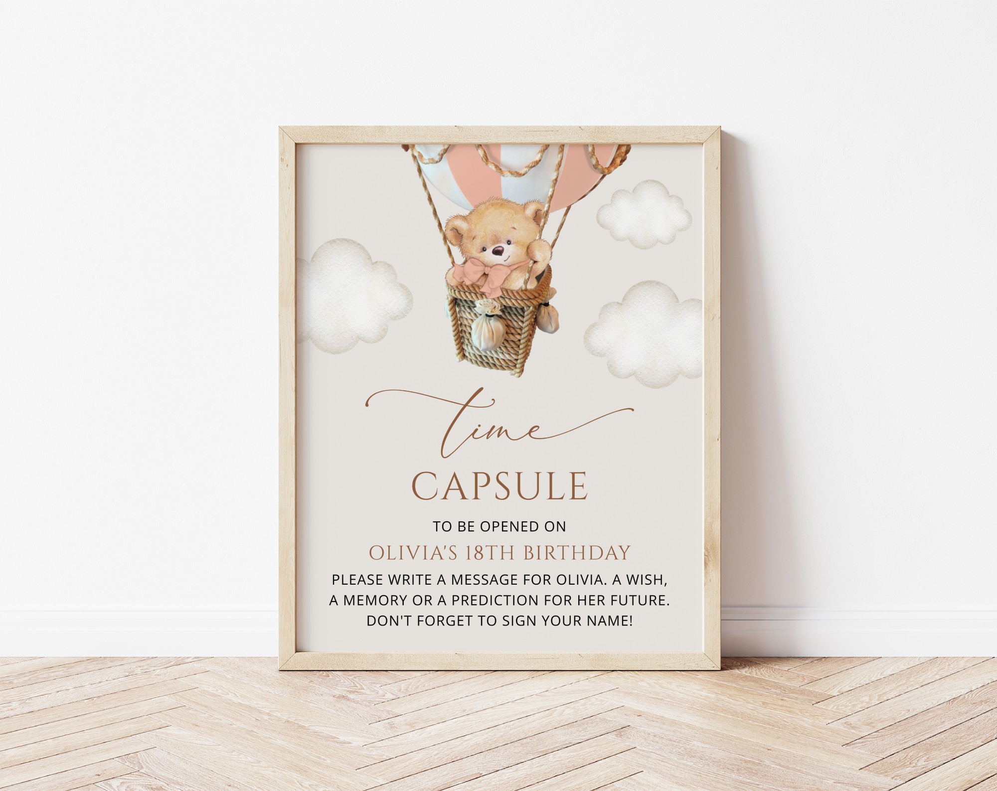 Bear in Pink Balloon Time Capsule, First Birthday, Girl Birthday, Printable File, Edit Yourself, SH82 Bear in Pink Balloon Time Capsule, First Birthday, Girl Birthday, Printable File, Edit Yourself, SH82