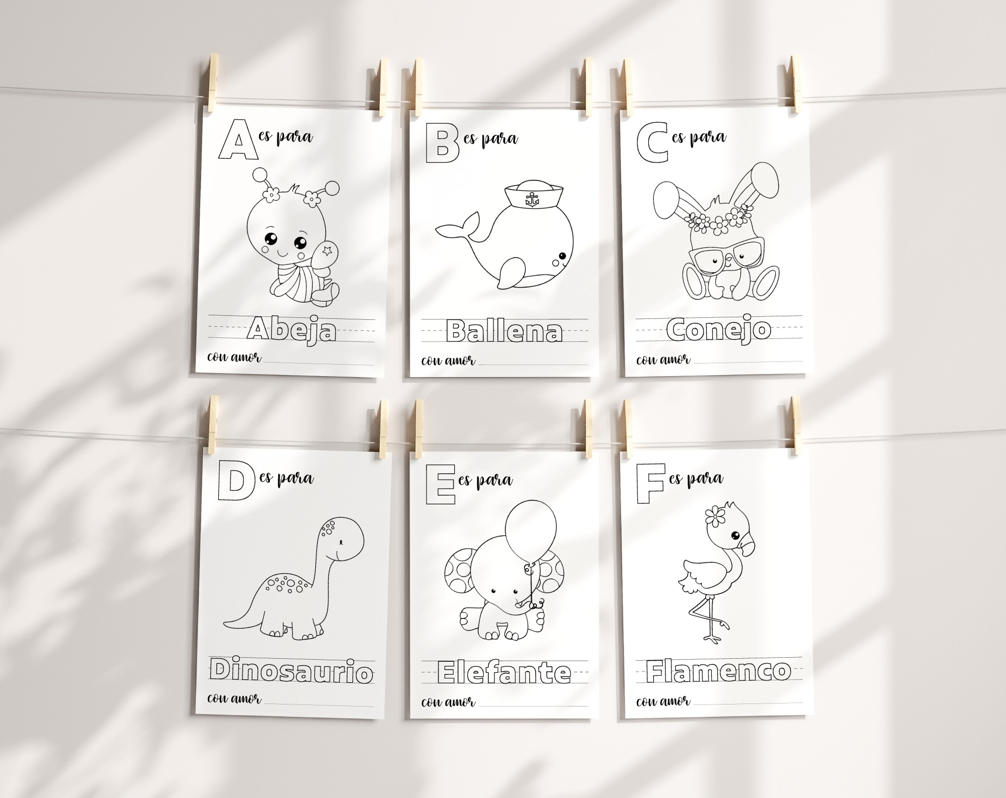 Spanish Baby's First Animals ABC Book, Coloring Pages, Baby Shower Activity, Printable File, 2 Sizes Included Spanish Baby's First Animals ABC Book, Coloring Pages, Baby Shower Activity, Printable File, 2 Sizes Included