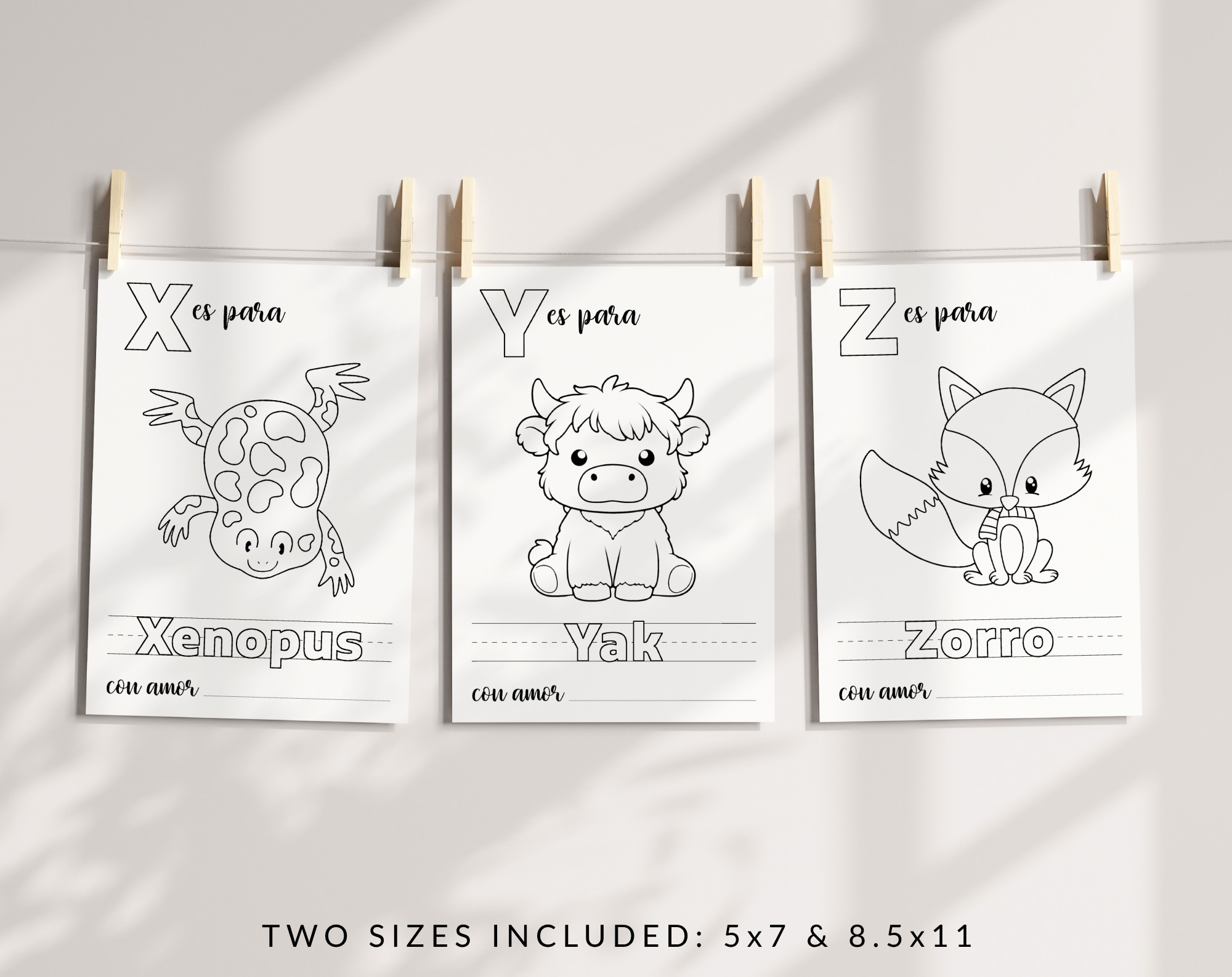Spanish Baby's First Animals ABC Book, Coloring Pages, Baby Shower Activity, Printable File, 2 Sizes Included Spanish Baby's First Animals ABC Book, Coloring Pages, Baby Shower Activity, Printable File, 2 Sizes Included