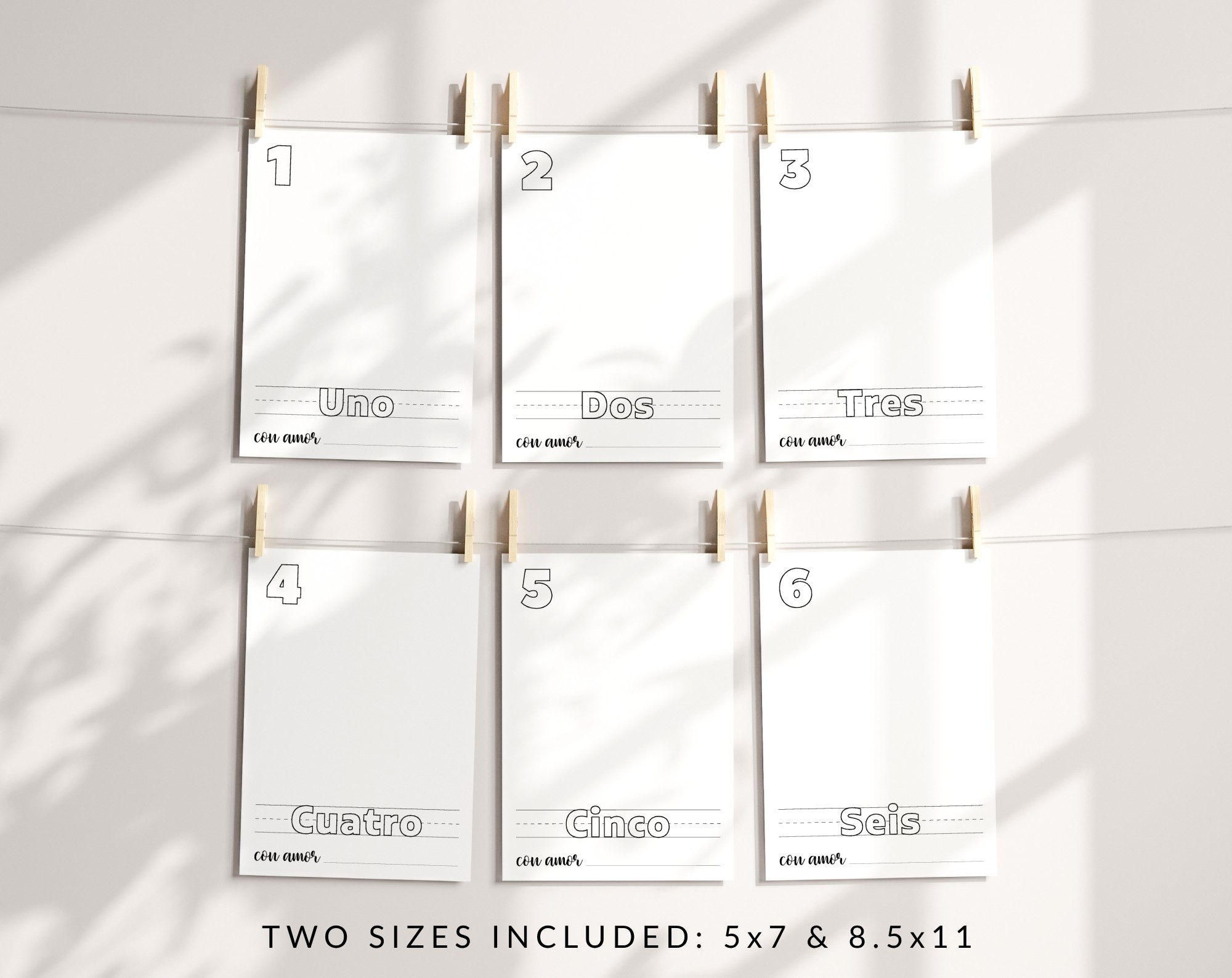 Spanish Baby's First 123 Book, Blank Version, Draw Your Own, Baby Shower Activity, Printable File, 2 Sizes Included