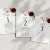 Burgundy and Blush Flowers Seating Cards, Wedding Stationery, Printable File, Edit Yourself, SH01