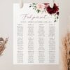 Burgundy and Blush Flowers Seating Chart, Wedding Sign, Printable File, Edit Yourself, SH01