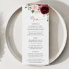 Burgundy and Blush Flowers Wedding Menu, Wedding Stationery, Printable File, Edit Yourself, SH01