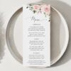 Blush Flowers Wedding Menu, Wedding Stationery, Printable File, Edit Yourself, SH03 Blush Flowers Wedding Menu, Wedding Stationery, Printable File, Edit Yourself, SH03