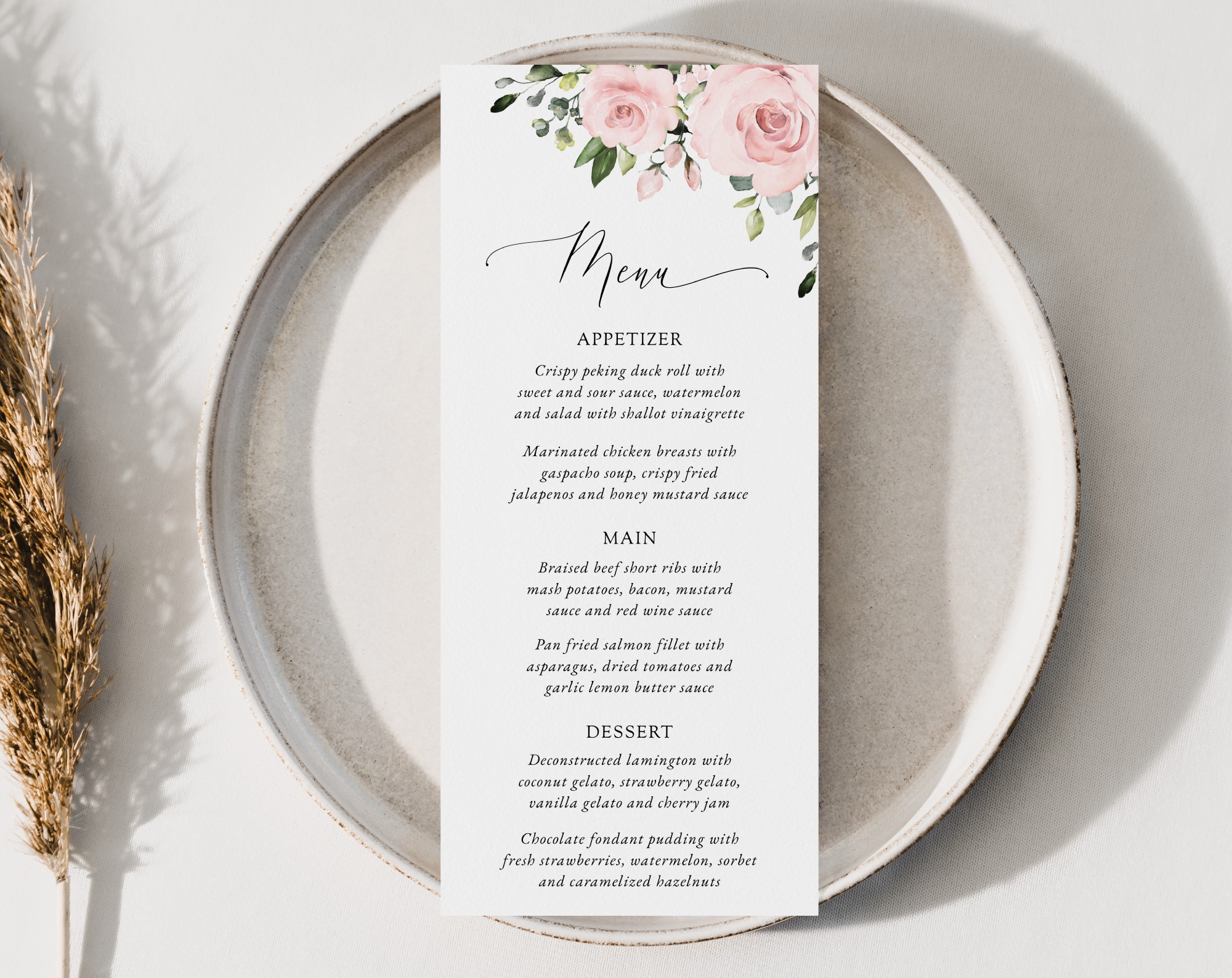 Blush Flowers Wedding Menu, Wedding Stationery, Printable File, Edit Yourself, SH03 Blush Flowers Wedding Menu, Wedding Stationery, Printable File, Edit Yourself, SH03