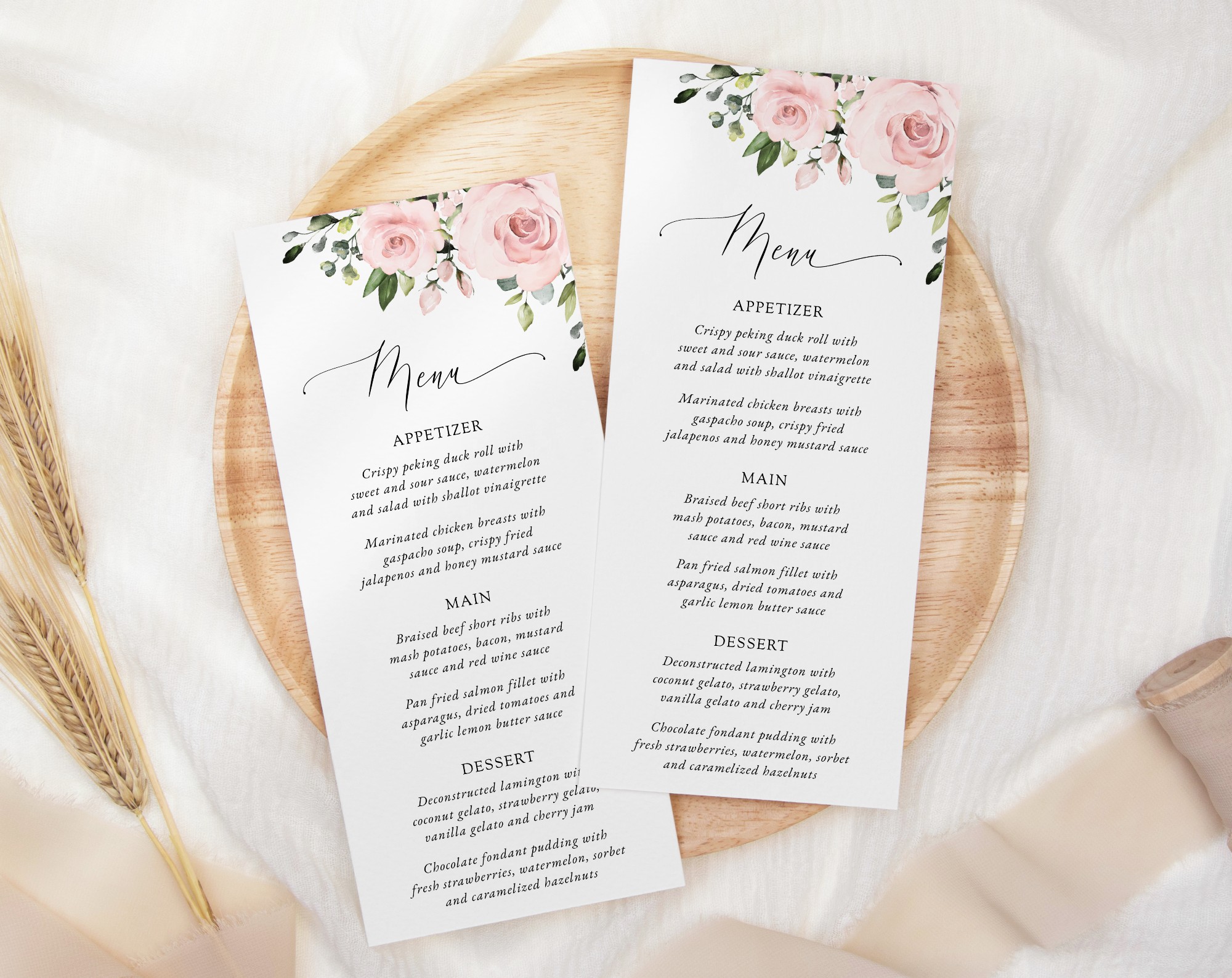 Blush Flowers Wedding Menu, Wedding Stationery, Printable File, Edit Yourself, SH03