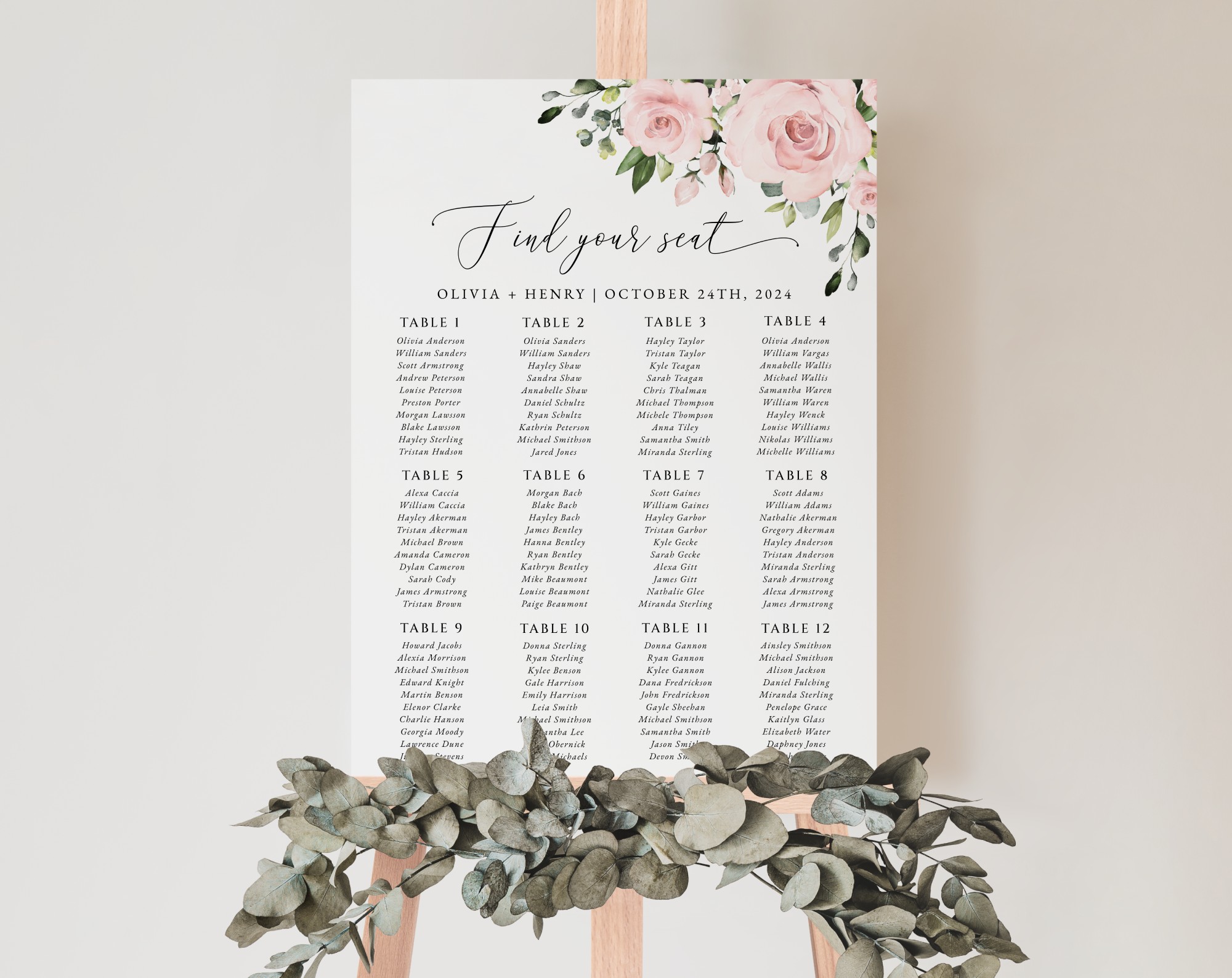 Blush Flowers Seating Chart, Wedding Sign, Printable File, Edit Yourself, SH03