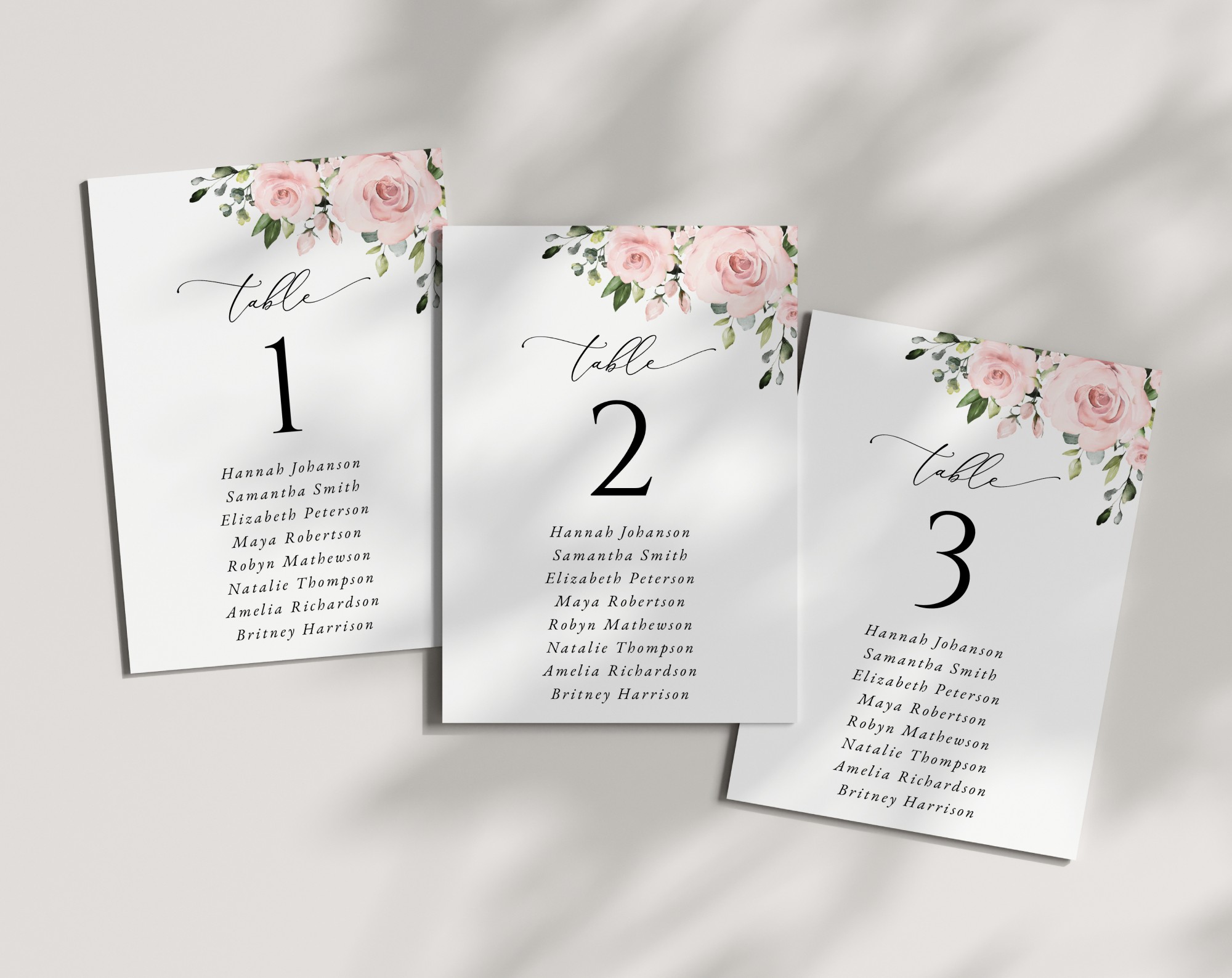 Blush Flowers Seating Cards, Wedding Stationery, Printable File, Edit Yourself, SH03