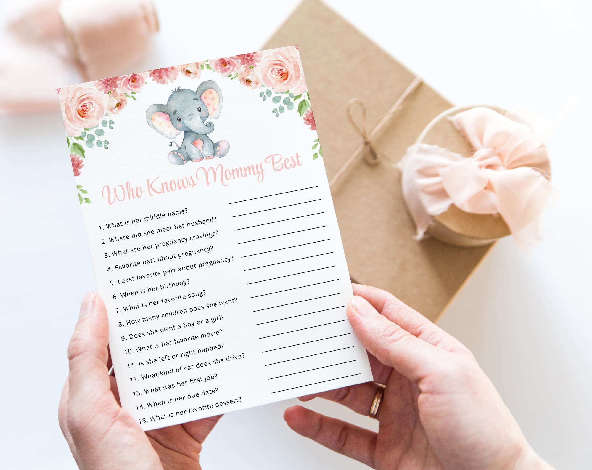 Little Elephant Baby Shower Games, Set of 3 Games, Girl Baby Shower, Printable File, Edit Yourself, SH07