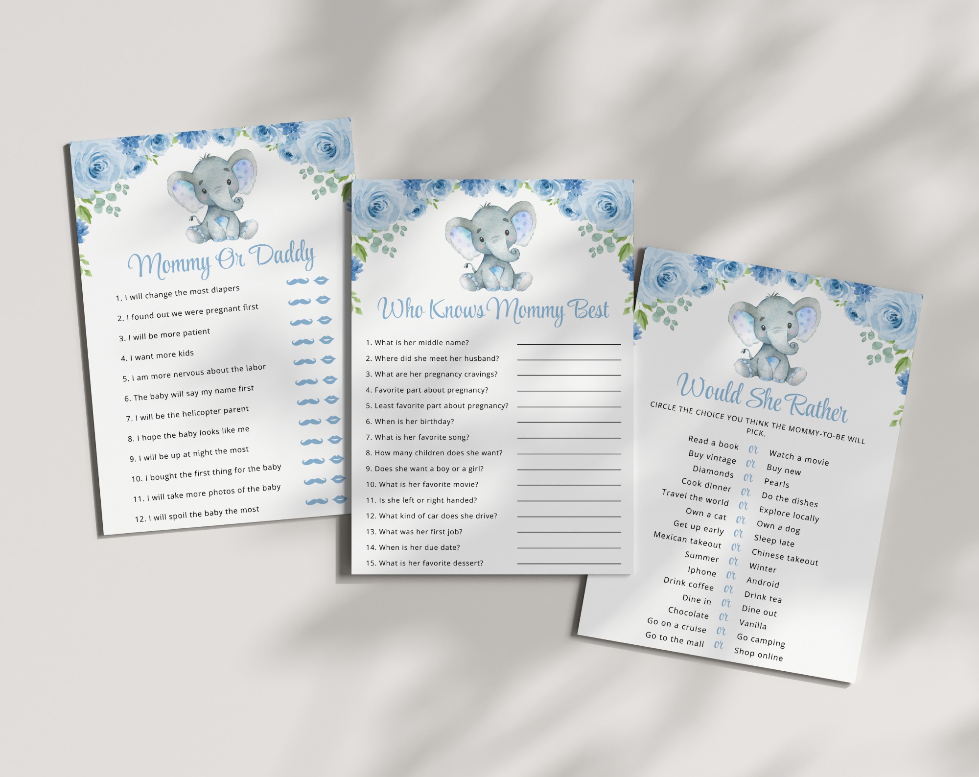 Baby Elephant Baby Shower Games, Set of 3 Games, Girl Baby Shower, Printable File, Edit Yourself, SH08 Baby Elephant Baby Shower Games, Set of 3 Games, Girl Baby Shower, Printable File, Edit Yourself, SH08