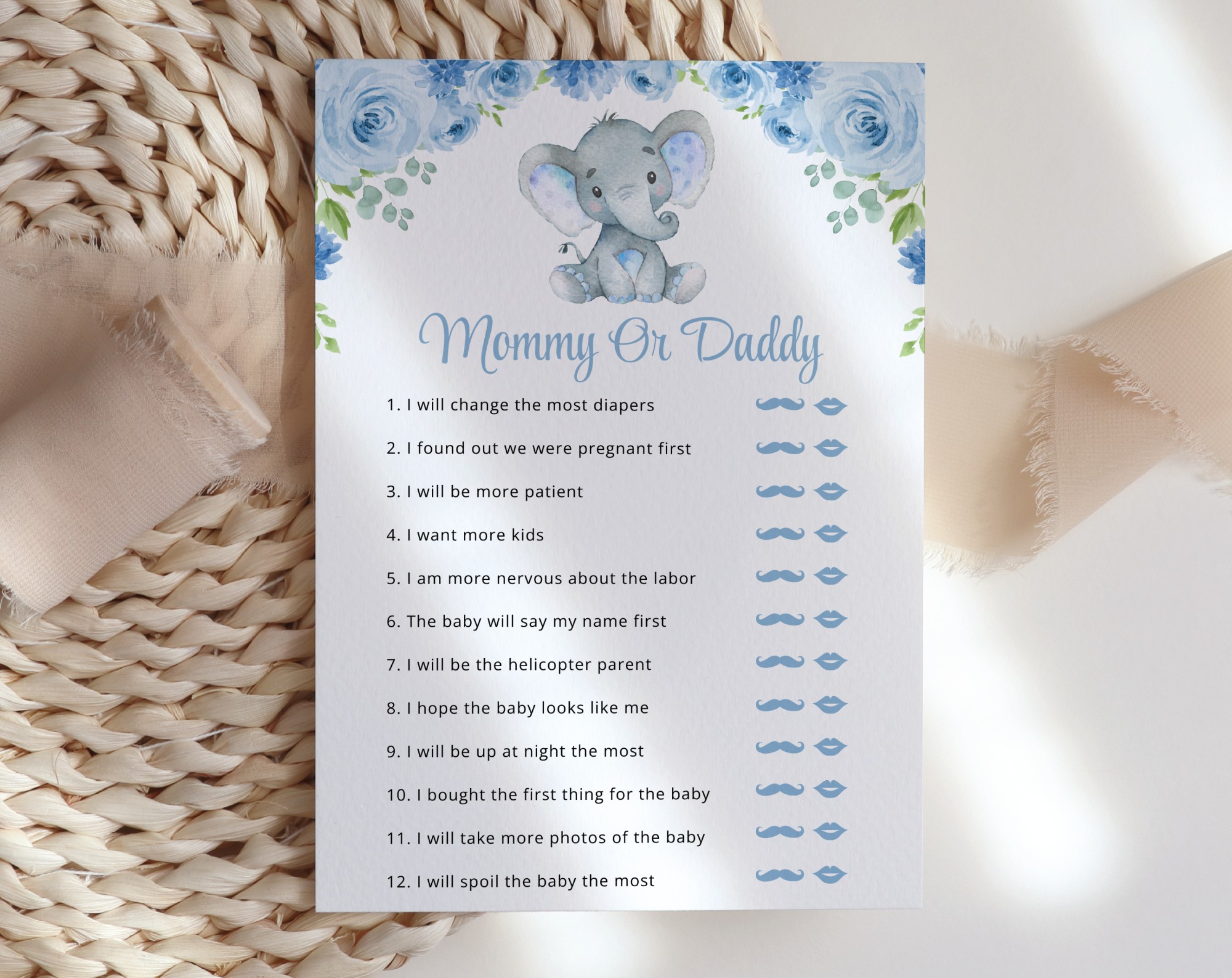 Baby Elephant Baby Shower Games, Set of 3 Games, Girl Baby Shower, Printable File, Edit Yourself, SH08
