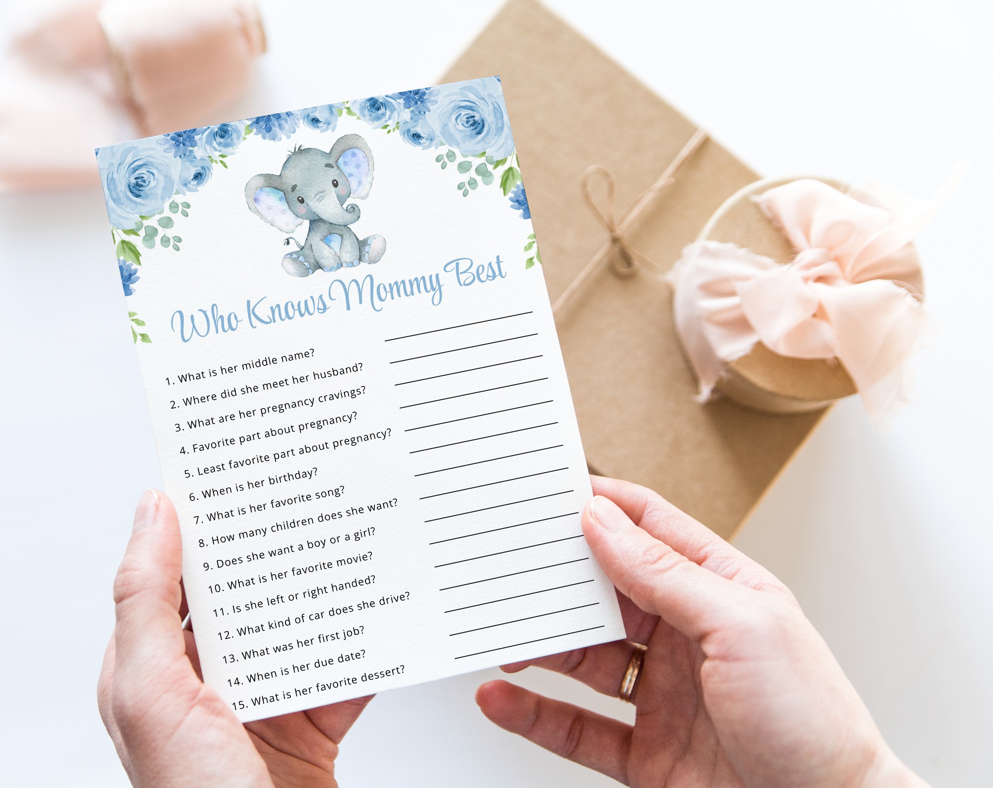 Baby Elephant Baby Shower Games, Set of 3 Games, Girl Baby Shower, Printable File, Edit Yourself, SH08