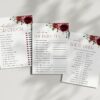 Burgundy Flowers Bridal Shower Games, Set of 3 Games, Printable File, Edit Yourself, SH13