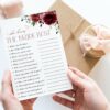 Burgundy Flowers Bridal Shower Games, Set of 3 Games, Printable File, Edit Yourself, SH13