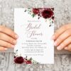 Burgundy Flowers Bridal Shower Invitation, Bridal Stationery, Printable File, Edit Yourself, SH13