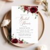 Burgundy Flowers Bridal Shower Invitation, Bridal Stationery, Printable File, Edit Yourself, SH13
