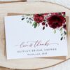 Burgundy Flowers Thank You Card, Bridal Shower Stationery, Printable File, Edit Yourself, SH13