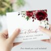 Burgundy Flowers Thank You Card, Bridal Shower Stationery, Printable File, Edit Yourself, SH13