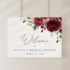 Burgundy Flowers Welcome Sign, Bridal Shower Sign, Printable File, Edit Yourself, SH13