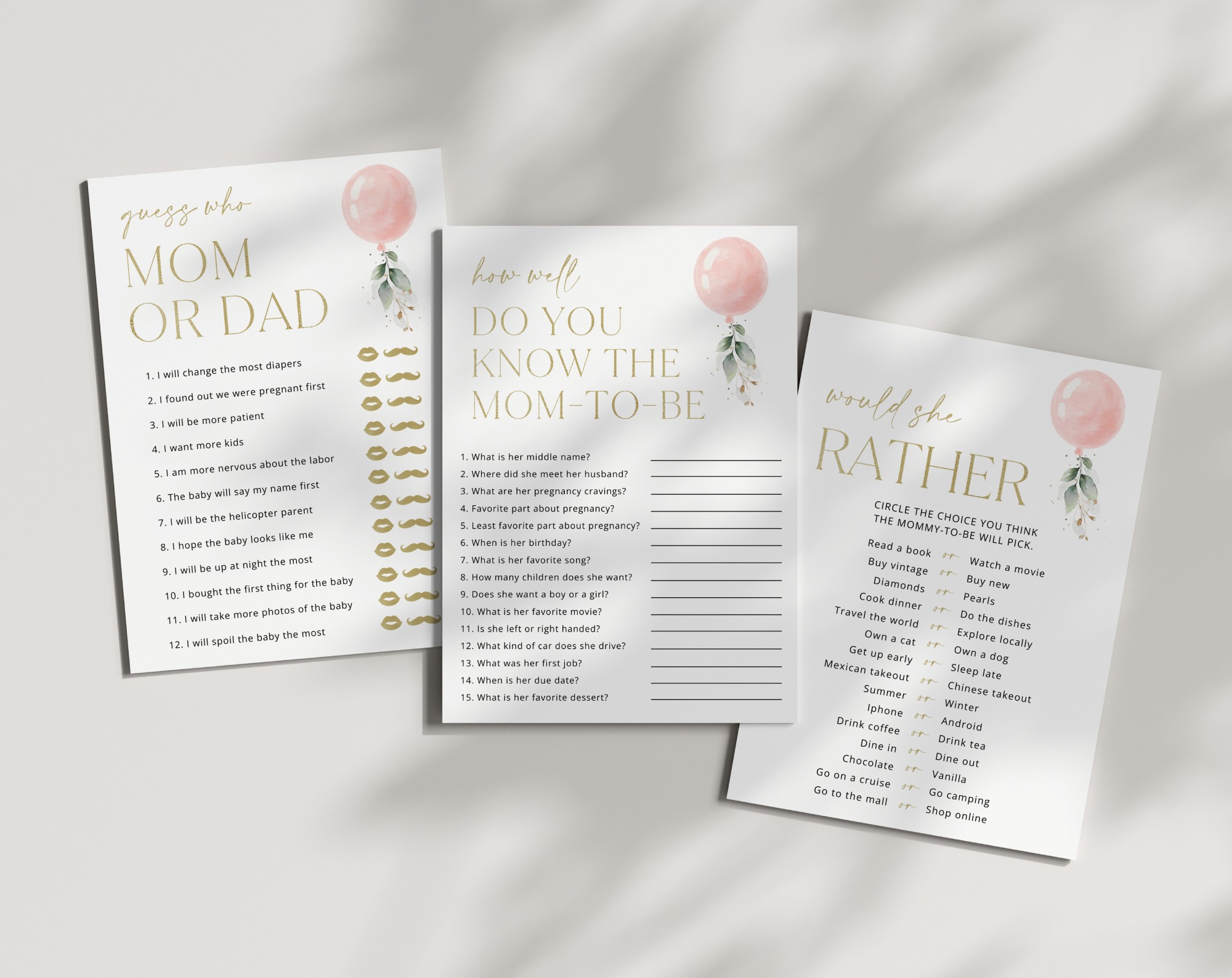 Pink Balloon Baby Shower Games, Set of 3 Games, Girl Baby Shower, Printable File, Edit Yourself, SH14 Pink Balloon Baby Shower Games, Set of 3 Games, Girl Baby Shower, Printable File, Edit Yourself, SH14