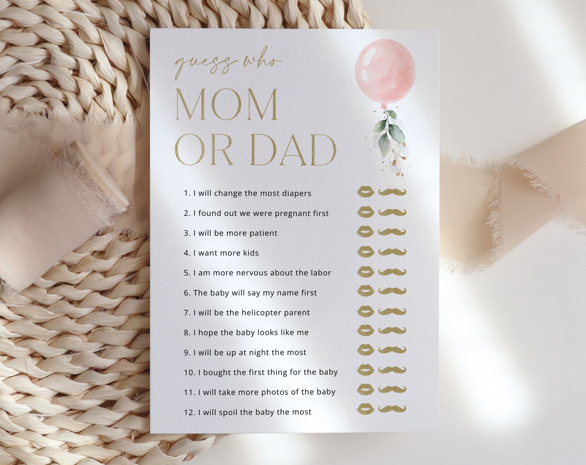 Pink Balloon Baby Shower Games, Set of 3 Games, Girl Baby Shower, Printable File, Edit Yourself, SH14