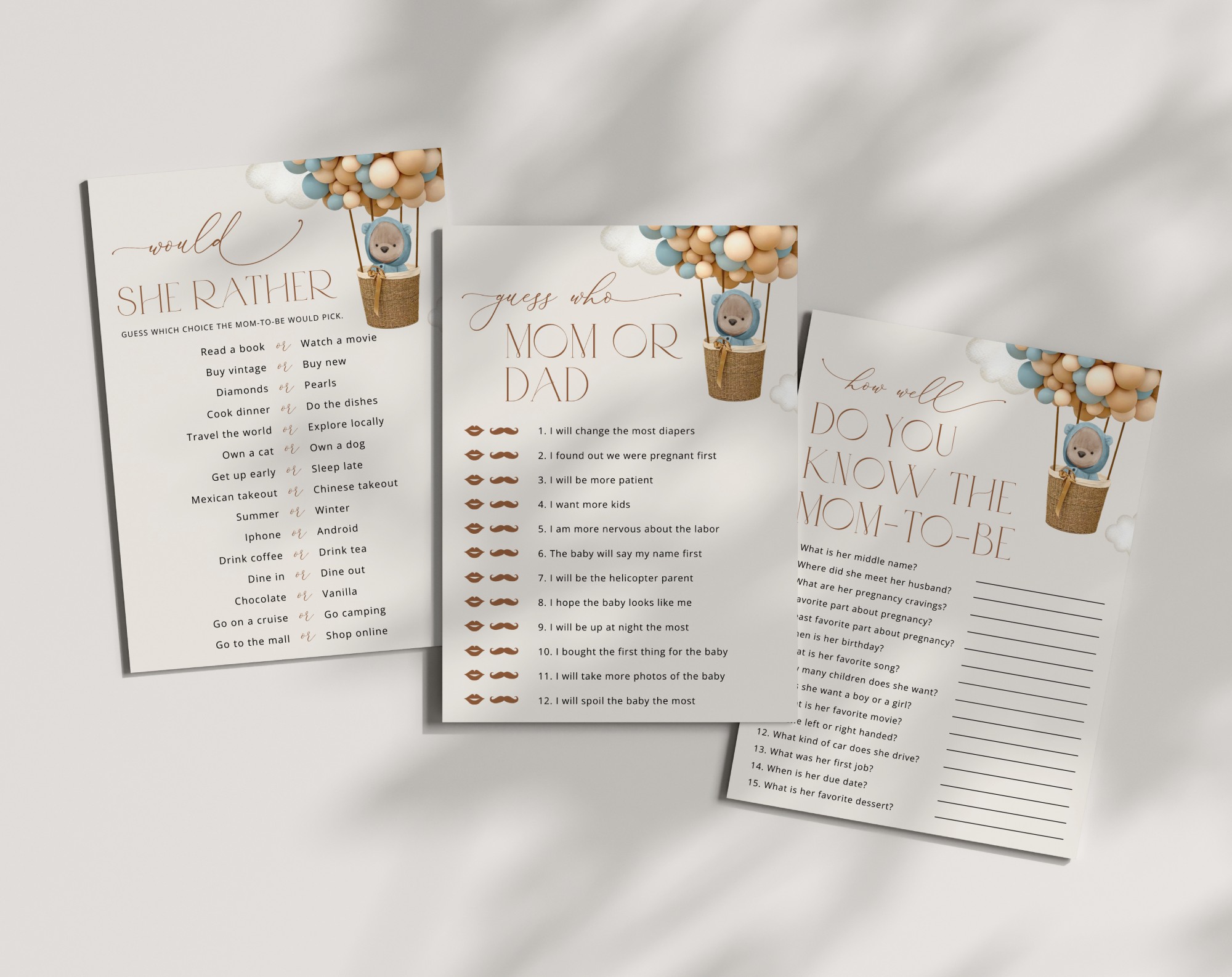 Bear and Blue Balloons Baby Shower Games, Set of 3 Games, Boy Baby Shower, Printable File, Edit Yourself, SH17 Bear and Blue Balloons Baby Shower Games, Set of 3 Games, Boy Baby Shower, Printable File, Edit Yourself, SH17