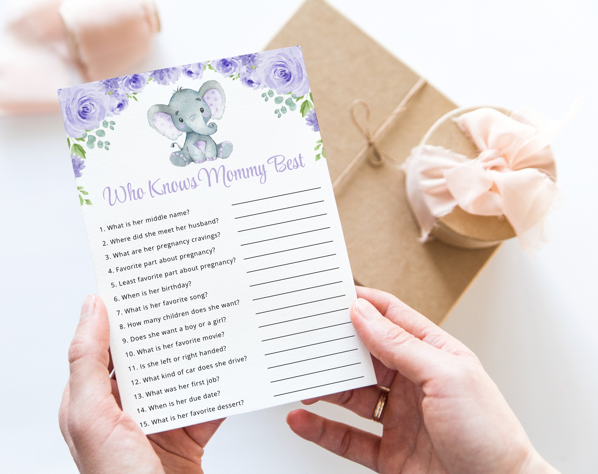 Cute Elephant Baby Shower Games, Set of 3 Games, Girl Baby Shower, Printable File, Edit Yourself, SH18