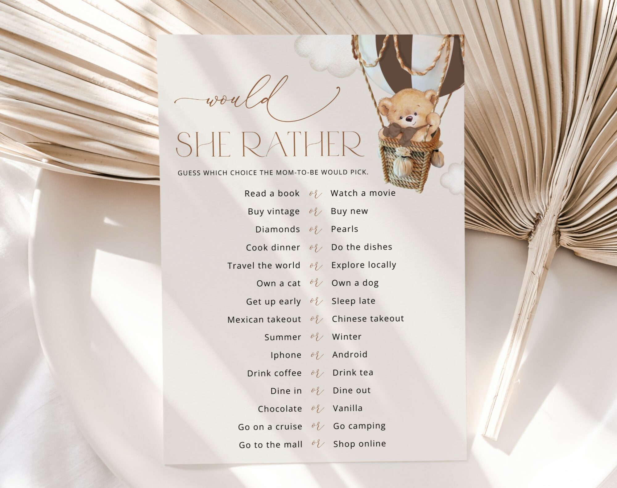 Bear in Brown Balloon Baby Shower Games, Set of 3 Games, Gender Neutral Baby Shower, Printable File, Edit Yourself, SH19