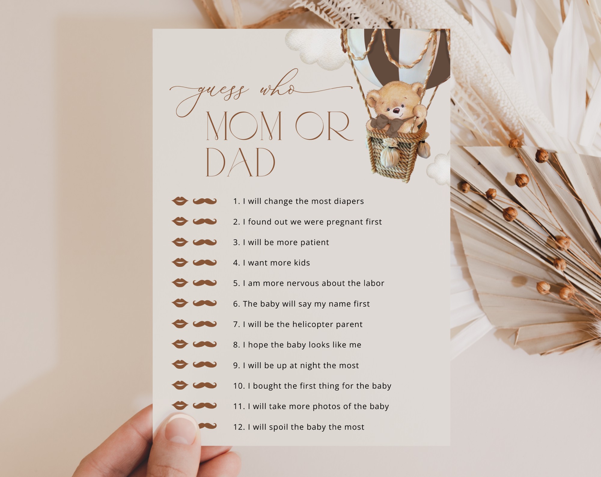 Bear in Brown Balloon Baby Shower Games, Set of 3 Games, Gender Neutral Baby Shower, Printable File, Edit Yourself, SH19