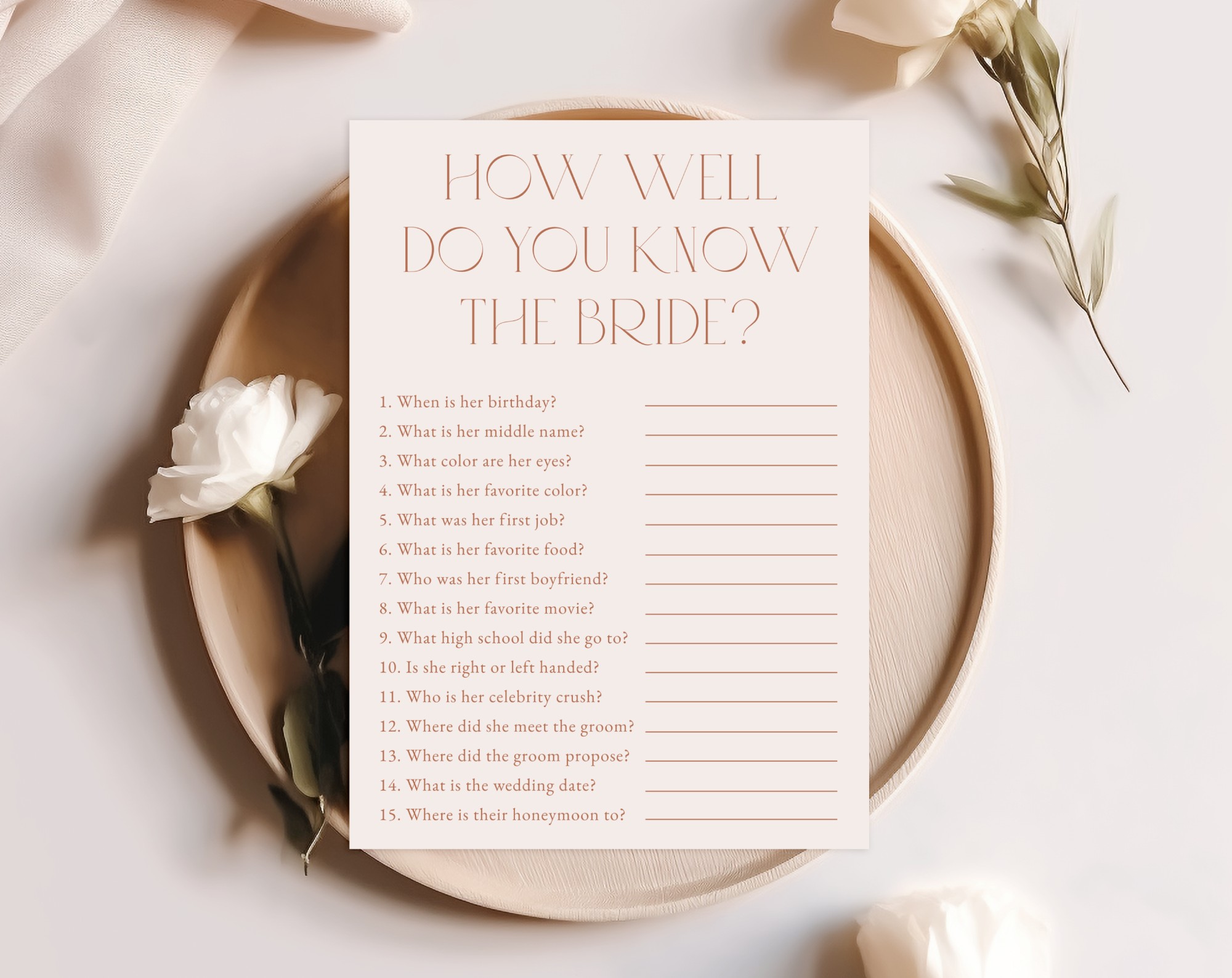 Minimal Boho Bridal Shower Games, Set of 3 Games, Printable File, Edit Yourself, SH21