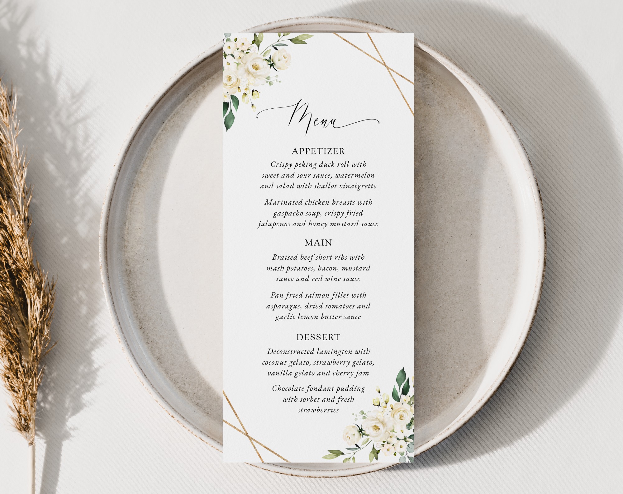 White Flowers Wedding Menu, Wedding Stationery, Printable File, Edit Yourself, SH33