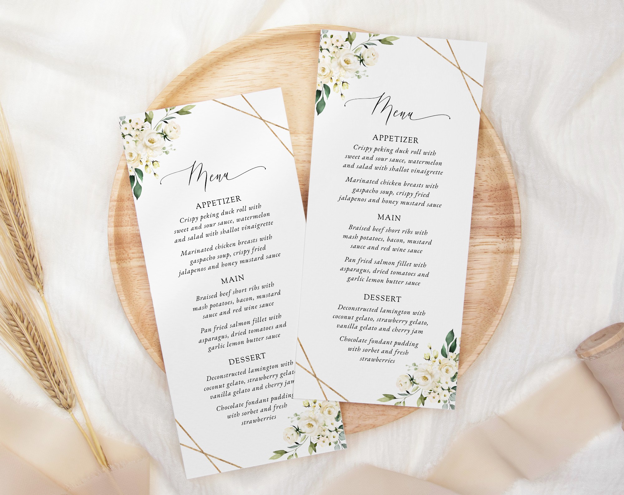 White Flowers Wedding Menu, Wedding Stationery, Printable File, Edit Yourself, SH33