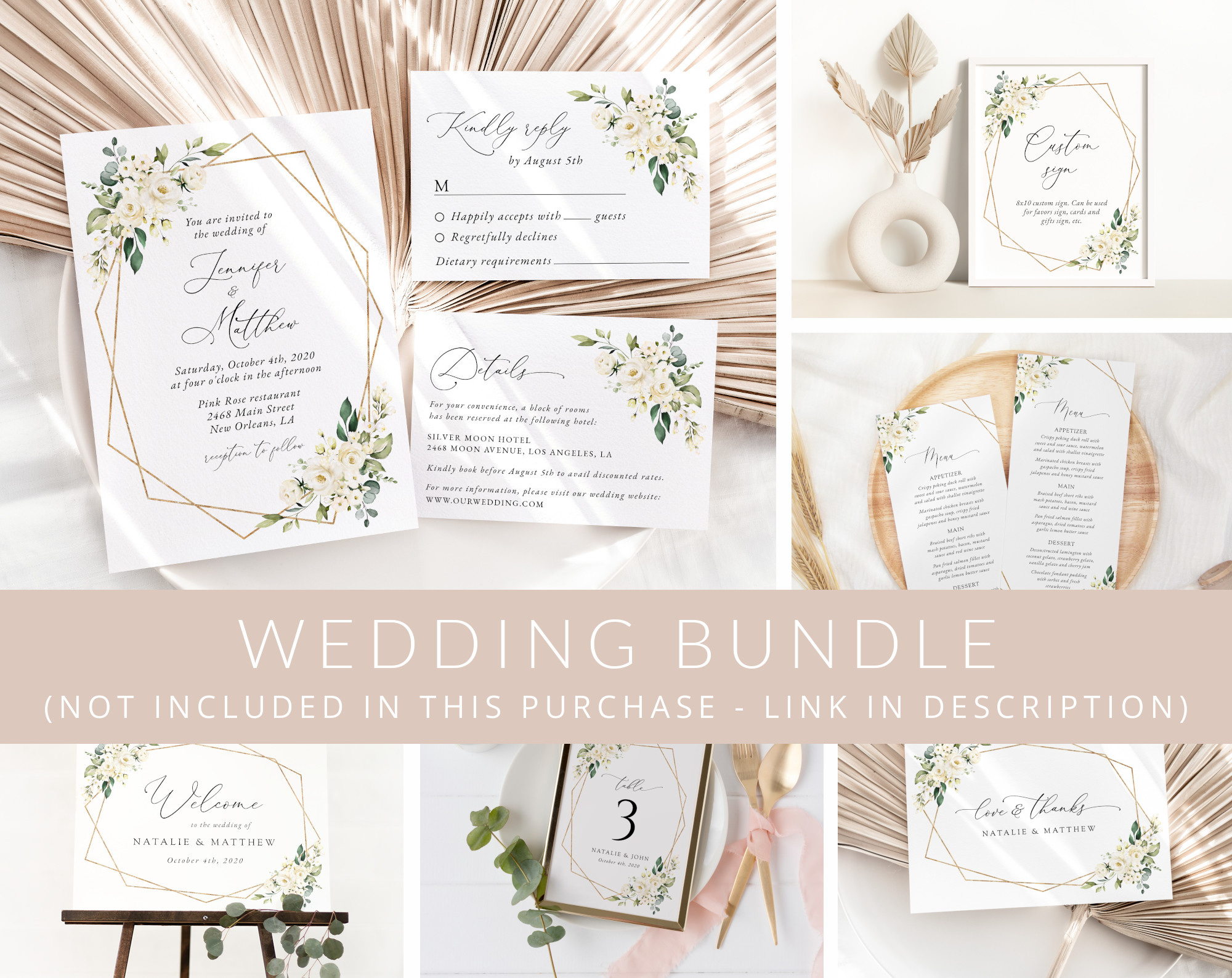 White Flowers Wedding Bundle, Printable File, Edit Yourself, SH33 White Flowers Wedding Bundle, Printable File, Edit Yourself, SH33