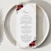Burgundy Red Flowers Wedding Menu, Wedding Stationery, Printable File, Edit Yourself, SH34