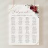 Burgundy Red Flowers Seating Chart, Wedding Sign, Printable File, Edit Yourself, SH34