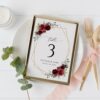 Burgundy Red Flowers Table Number Sign, Wedding Sign, Printable File, Edit Yourself, SH34