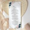 Navy and Pink Flowers Wedding Menu, Wedding Stationery, Printable File, Edit Yourself, SH35