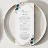 Navy and Pink Flowers Wedding Menu, Wedding Stationery, Printable File, Edit Yourself, SH35