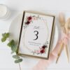 Burgundy and Pink Flowers Table Number Sign, Wedding Sign, Printable File, Edit Yourself, SH36