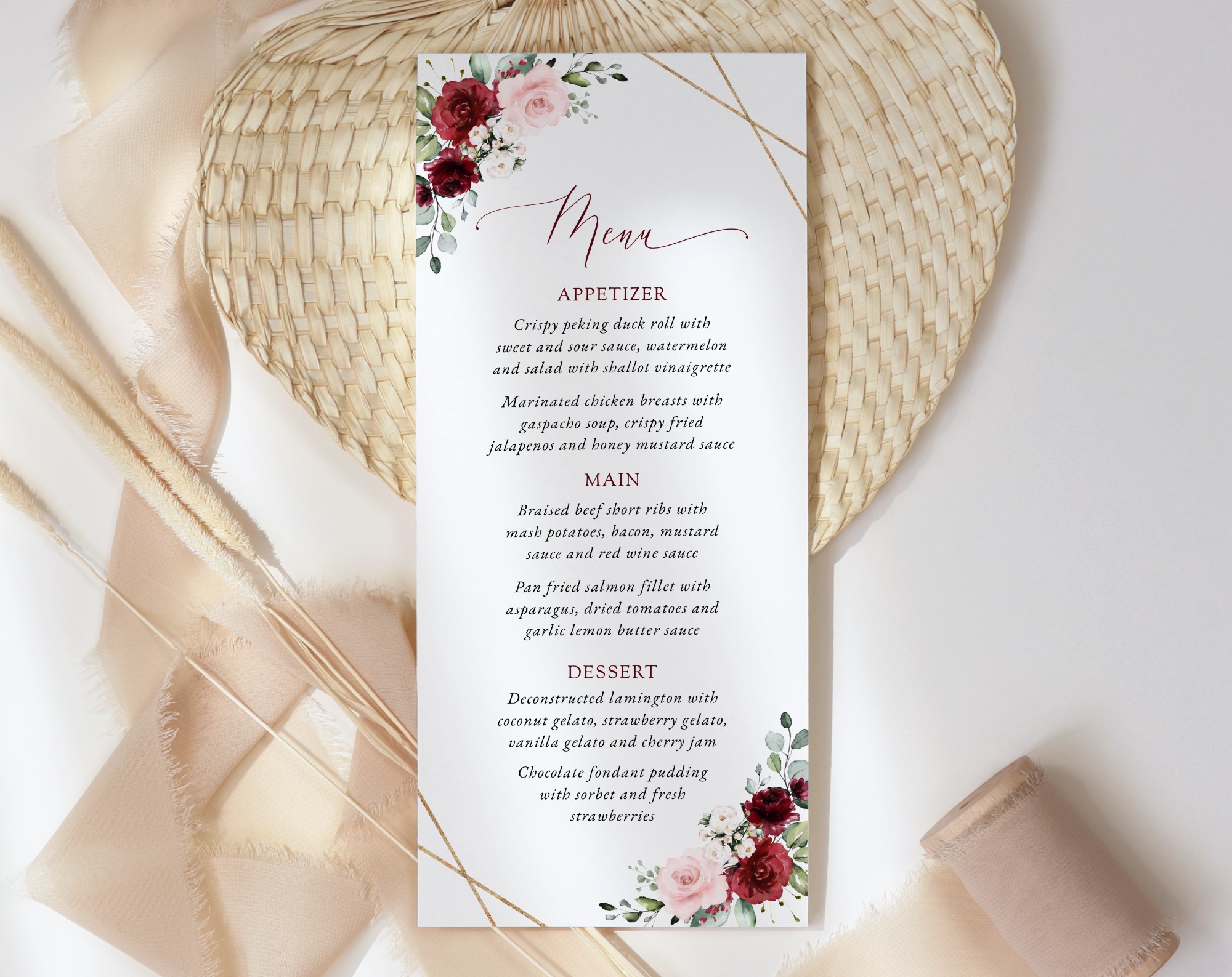 Burgundy and Pink Flowers Wedding Bundle, Printable File, Edit Yourself, SH36