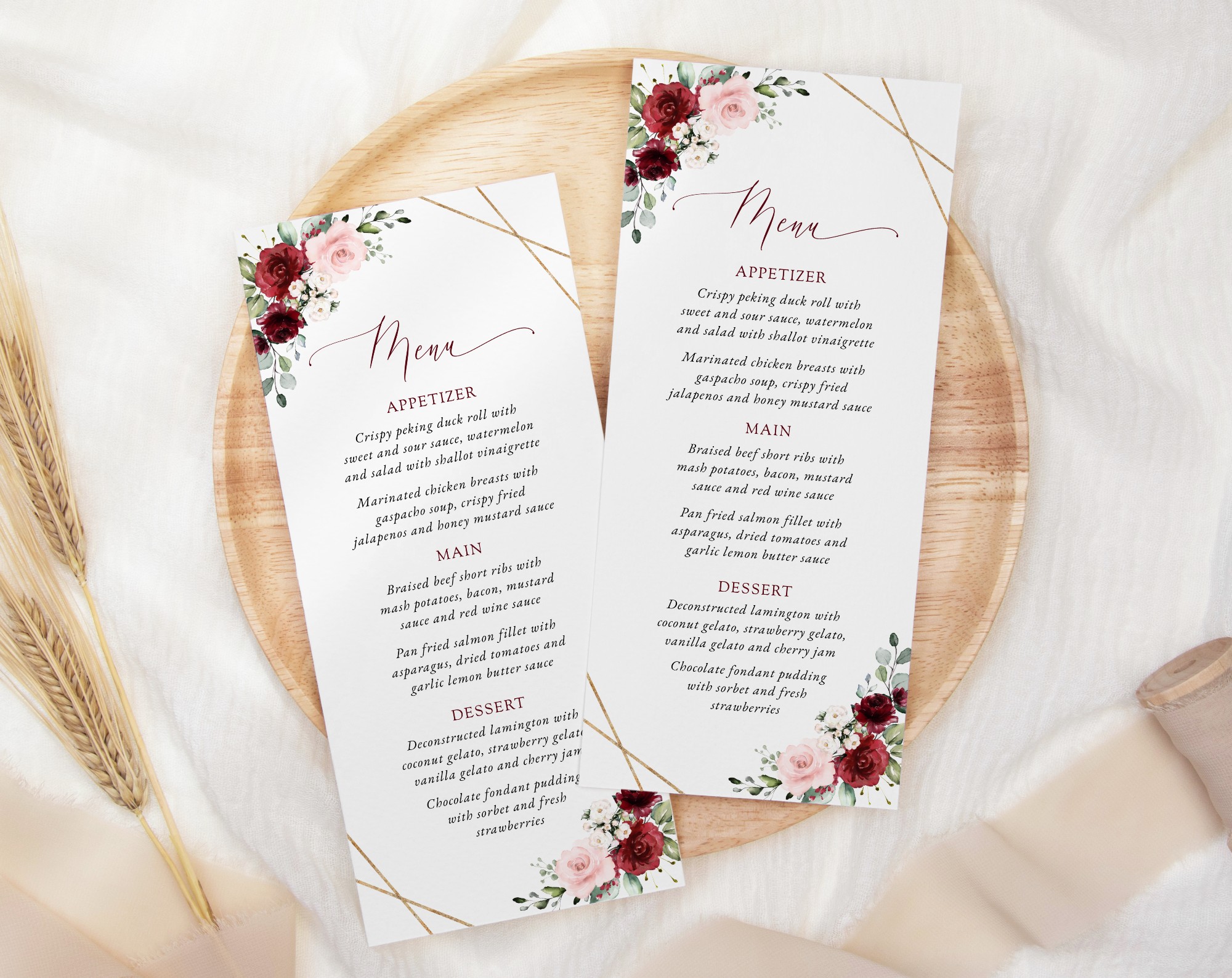 Burgundy and Pink Flowers Wedding Bundle, Printable File, Edit Yourself, SH36