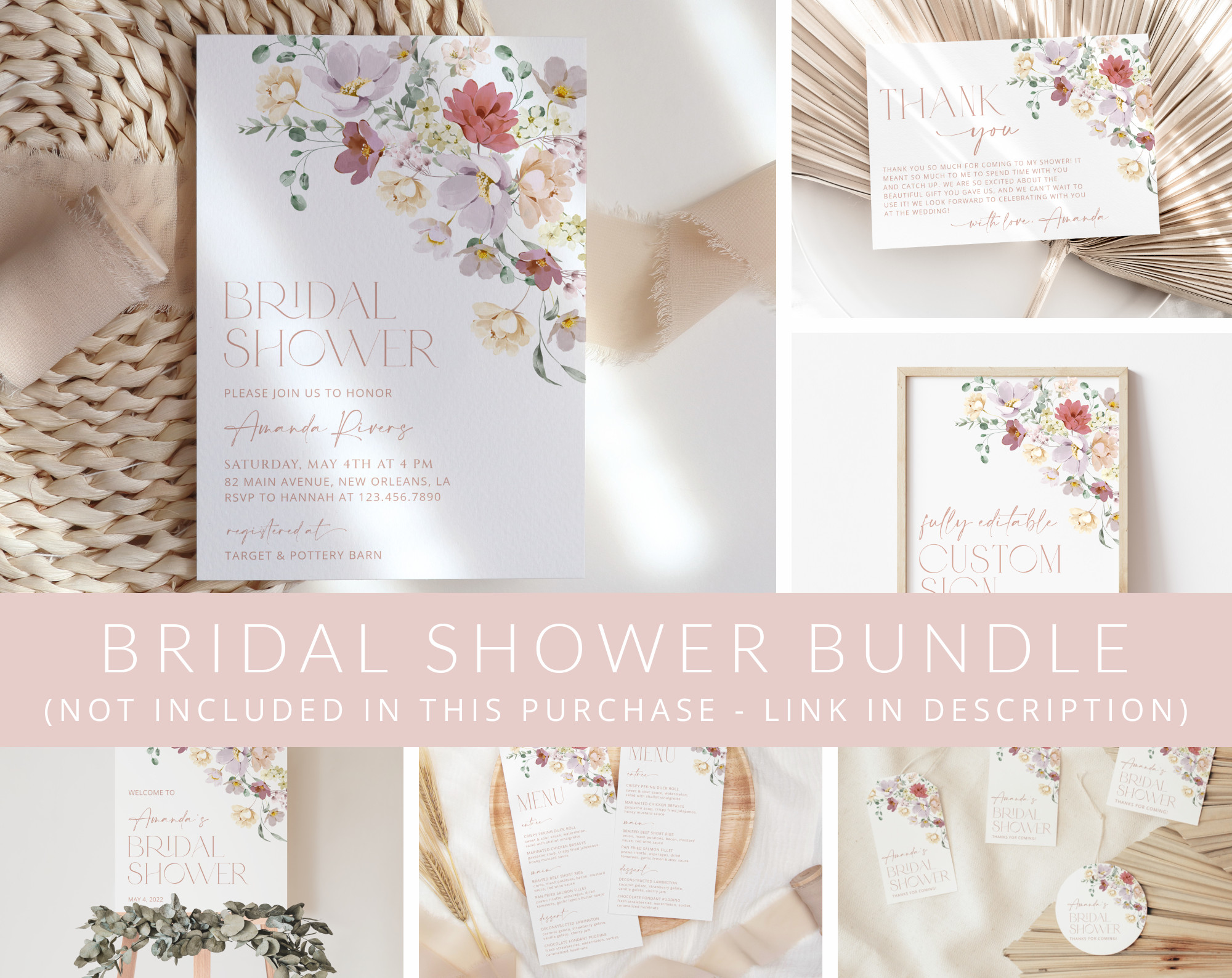 Colorful Flowers Bridal Shower Mini Bundle, Printable File, Edit Yourself, SH40