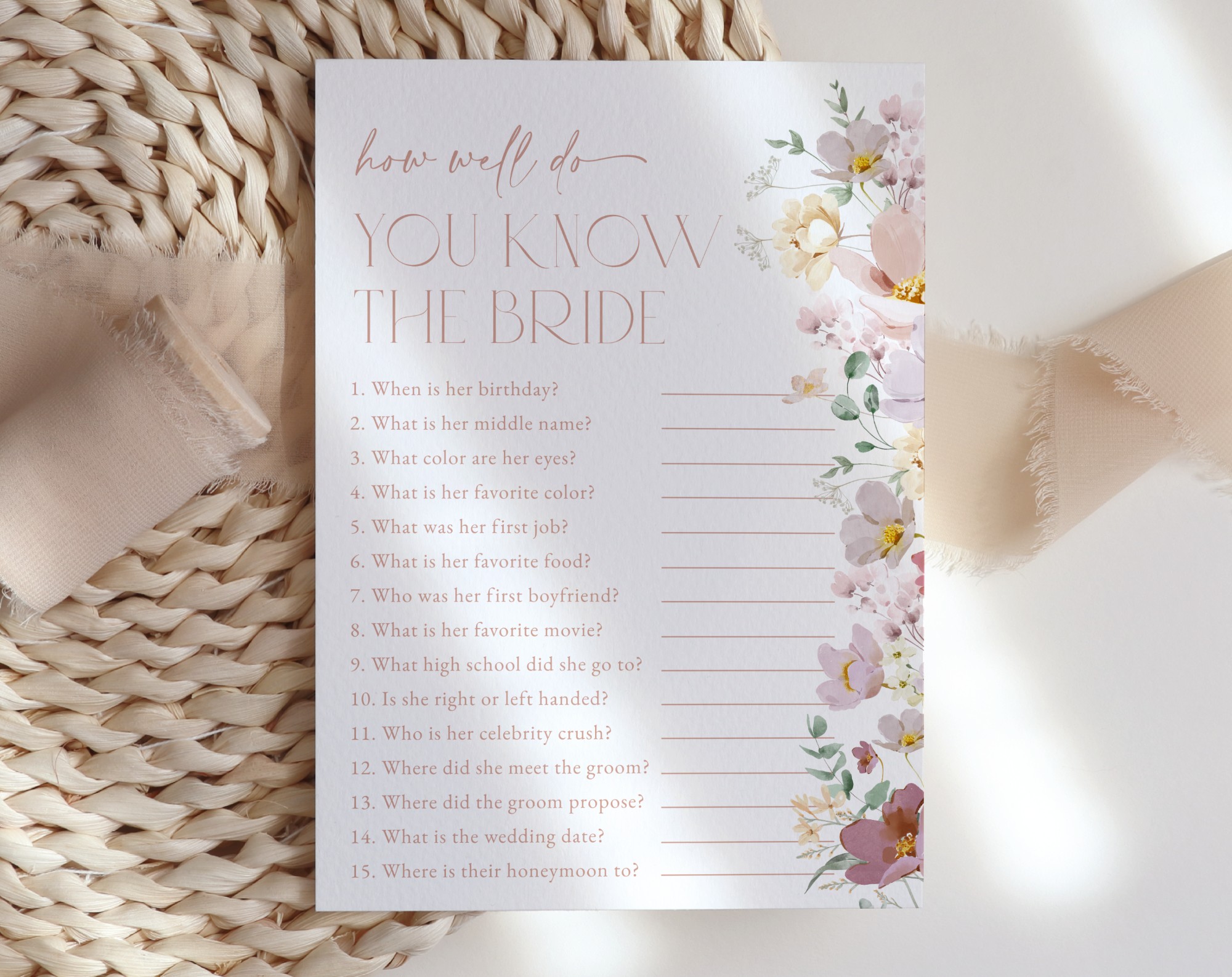 Colorful Flowers Bridal Shower Games, Set of 3 Games, Printable File, Edit Yourself, SH40