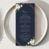 Navy and White Flowers Wedding Menu, Wedding Stationery, Printable File, Edit Yourself, SH41