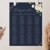 Navy and White Flowers Seating Chart, Wedding Sign, Printable File, Edit Yourself, SH41