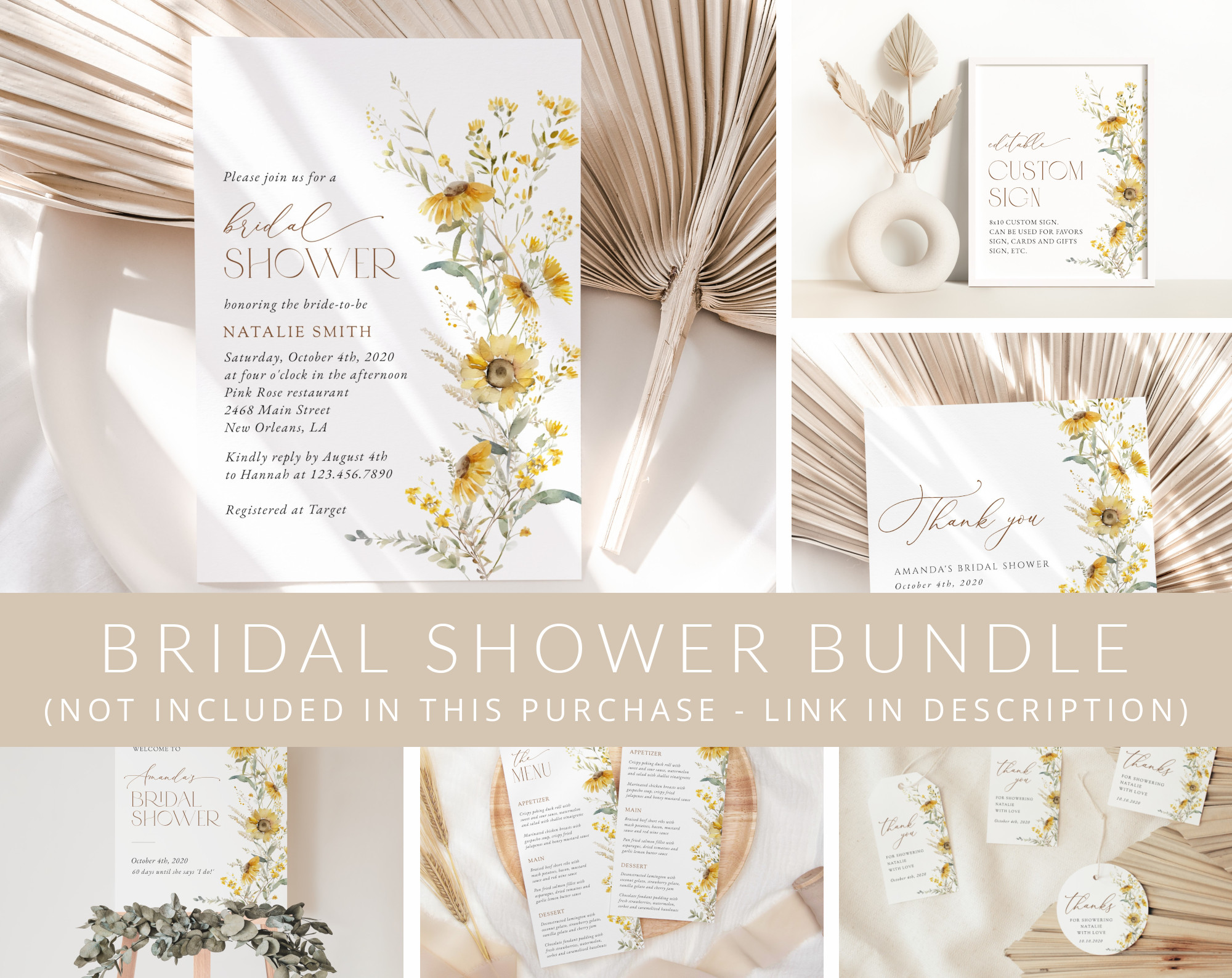 Sunflowers Bridal Shower Mini Bundle, Printable File, Edit Yourself, SH44
