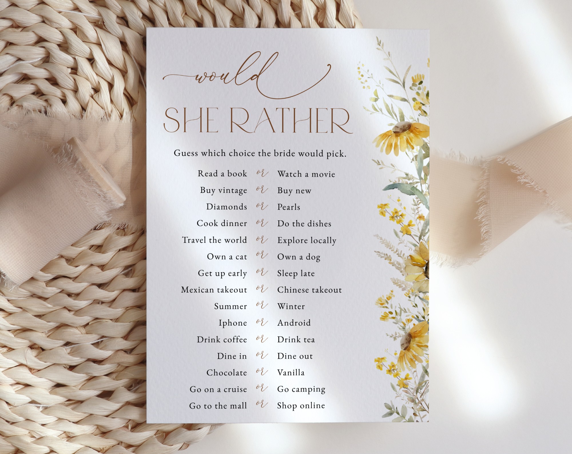 Sunflowers Bridal Shower Games, Set of 3 Games, Printable File, Edit Yourself, SH44